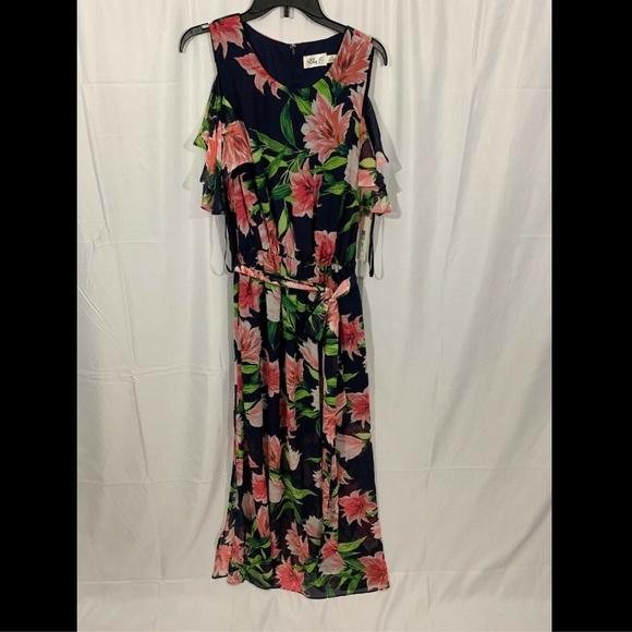 NWT $178 Eliza J Floral Chiffon Cold Shoulder Maxi Dress [‎ SZ 18W ] - Picture 3 of 8